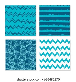 Set of four abstract hand-drawn wave patterns. Background can be used for wallpaper, fills, surface texture, scrapbook, party decoration, t-shirt design, card, print, poster, invitation, packaging.