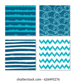 Set of four abstract hand-drawn wave patterns. Background can be used for wallpaper, fills, surface texture, scrapbook, party decoration, t-shirt design, card, print, poster, invitation, packaging.