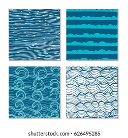 Set of four abstract hand-drawn wave patterns. Background can be used for wallpaper, fills, surface texture, scrapbook, party decoration, t-shirt design, card, print, poster, invitation, packaging.