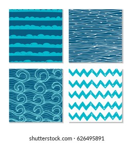 Set of four abstract hand-drawn wave patterns. Background can be used for wallpaper, fills, surface texture, scrapbook, party decoration, t-shirt design, card, print, poster, invitation, packaging.