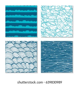 Set of four abstract hand-drawn wave patterns. Background can be used for wallpaper, fills, surface texture, scrapbook, party decoration, t-shirt design, card, print, poster, invitation, packaging.