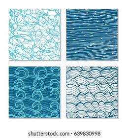 Set of four abstract hand-drawn wave patterns. Background can be used for wallpaper, fills, surface texture, scrapbook, party decoration, t-shirt design, card, print, poster, invitation, packaging.