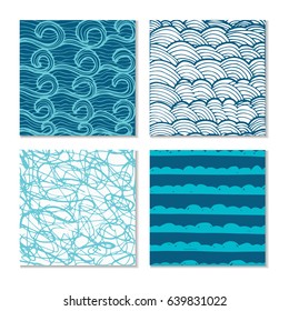 Set of four abstract hand-drawn wave patterns. Background can be used for wallpaper, fills, surface texture, scrapbook, party decoration, t-shirt design, card, print, poster, invitation, packaging.