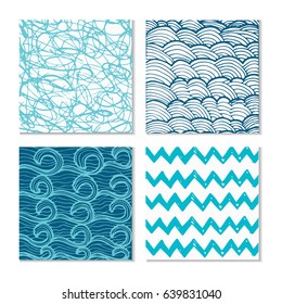 Set of four abstract hand-drawn wave patterns. Background can be used for wallpaper, fills, surface texture, scrapbook, party decoration, t-shirt design, card, print, poster, invitation, packaging.