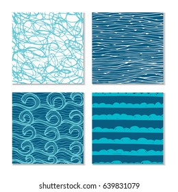 Set of four abstract hand-drawn wave patterns. Background can be used for wallpaper, fills, surface texture, scrapbook, party decoration, t-shirt design, card, print, poster, invitation, packaging.