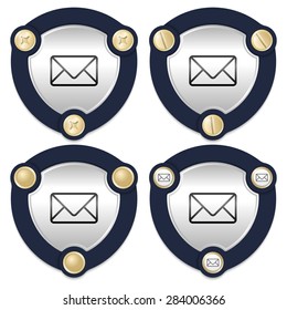 Set of four abstract icons and golden screws with the envelope