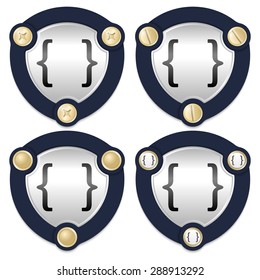 Set of four abstract icons with golden screws and square brackets