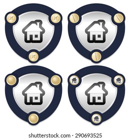 Set of four abstract icons with golden screws and home icon
