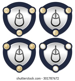 Set of four abstract icons with golden screws and mouse