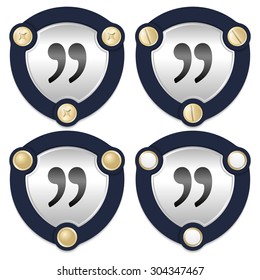 Set of four abstract icons with golden screws and quotation mark