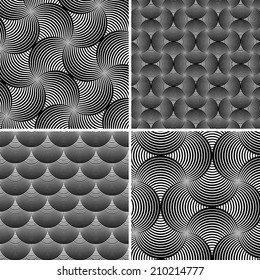 Set of four abstract illusion backgrounds. Vector illustration.