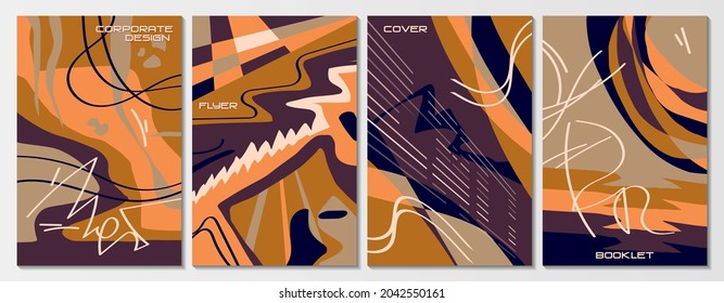 set of four abstract images on the wall. hand drawing. impressionism design. template for corporate designs of covers, booklets, posters, postcards and your other projects. vector 