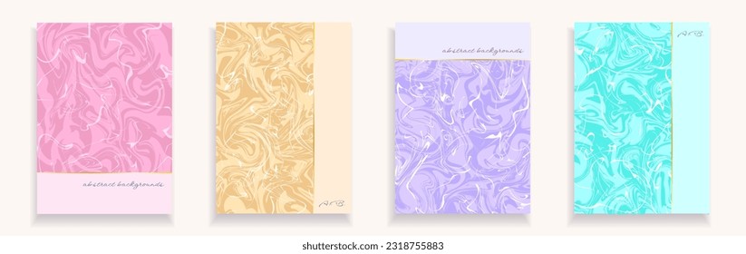 Conjunto de cuatro fondos líquidos abstractos, fondo vertical de mármol vectorial, tarjetas de decoración, cubiertas, postales, papel decorativo.
