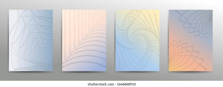 Set of four abstract looped patterns on a pastel background in A4 size