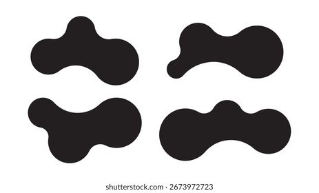 Conjunto de cuatro Formas metabólicas abstractas con puntos conectados y blobs que se transforman. Iconos vectoriales geométricos con formas metabólicas fluidas y orgánicas. Ideal para etiquetas, carteles, pegatinas, Plantillas