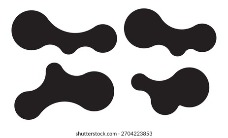 Conjunto de cuatro Formas metabólicas abstractas con puntos conectados y blobs que se transforman. Iconos vectoriales geométricos con formas metabólicas fluidas y orgánicas. Ilustración vectorial