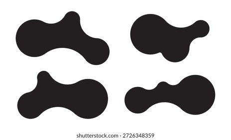 Satz von vier abstrakten Metaball-Formen mit verbundenen Punkten und Morphing-Blobs. Geometrische Vektorsymbole mit flüssigen, organischen Metaballformen. Vektorgrafik
