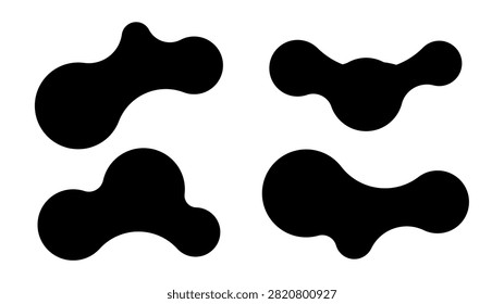 Set of four abstract metaball shapes with connected dots and morphing blobs. Geometric vector icons with fluid, organic metaball forms. Vector illustration