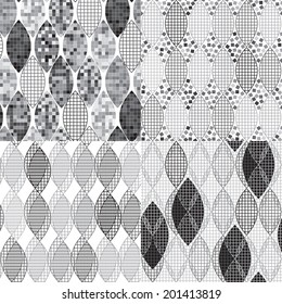 Set of four abstract monochrome geometric patterns.