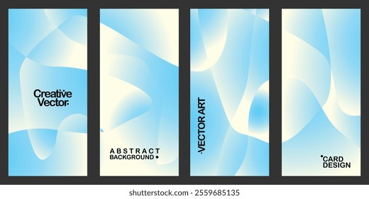 A set of four abstract panels with soft blue and white gradients and flowing shapes. Modern, clean, and versatile design perfect for backgrounds, presentations, or creative projects