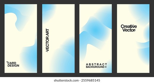 A set of four abstract panels with soft blue and white gradients and flowing shapes. Modern, clean, and versatile design perfect for backgrounds, presentations, or creative projects