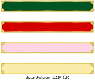 Set of four abstract red pink green Golden colour web banners with designer Golden metallic blossom floral border	