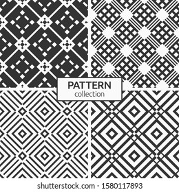 Set of four abstract rhombuses seamless patterns. Modern stylish textures. Regularly repeating geometrical ornaments. Digital paper, textile print, package, wallpaper. Vector monochrome backgrounds.