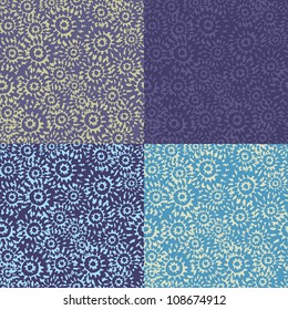 Set of four abstract rubber stamped elements seamless patterns. Vector illustration