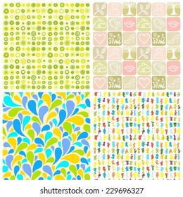 Set four abstract seamless backgrounds of green color.