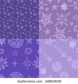 set of four abstract seamless backgrounds, fantasy hand drawn stars