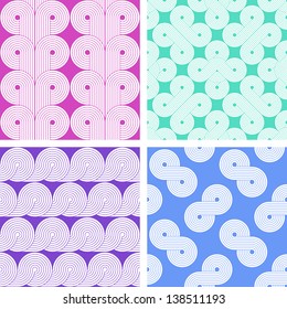 Set of four abstract seamless geometrical retro patterns