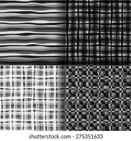 Set of four abstract seamless gray background. A seamless abstract wave background. Three seamless background of abstract wavy grid