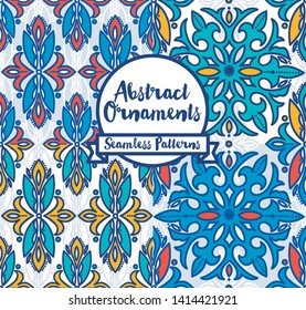 Set of four abstract seamless patterns in mediterranean style, vector illustration