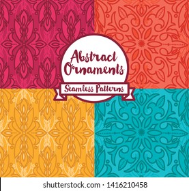 Set of four abstract seamless patterns in funky palette, vector illustration