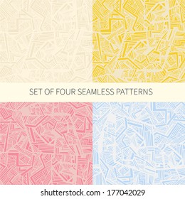 Set of four abstract seamless patterns made in vector. Vector file organized in layers for easy editing.