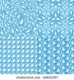Set of four abstract seamless patterns which reflect the theme of water elements.