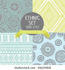 set of four abstract seamless patterns, doodle ornaments, vector illustration