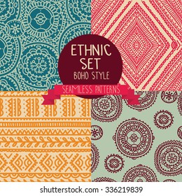 set of four abstract seamless patterns, doodle ornaments, vector illustration