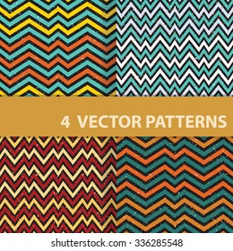 A set of four abstract seamless patterns with zig zag