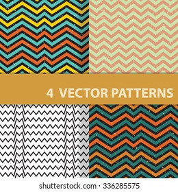 A set of four abstract seamless patterns with zig zag