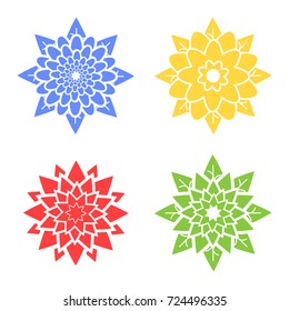 Set of four abstract silhouettes of flowers blue, red, green, yellow.