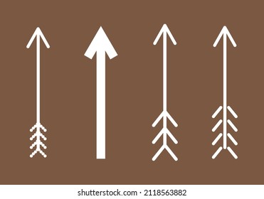 Set of four abstract simple white arrows