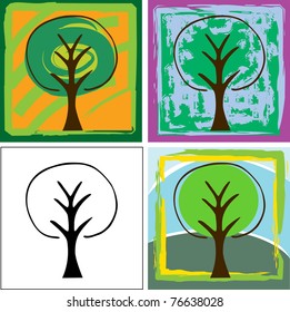 Set of four abstract tree illustrations for backgrounds, logos or icons