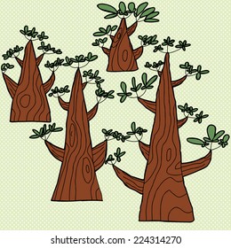Set of four abstract trees over green background