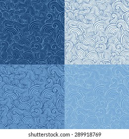 A set of four abstract undulating background in combinations of blue shades