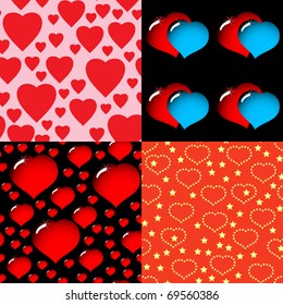 Set of four abstract Valentine backgrounds with symbols of hearts. Seamless pattern. Vector illustration.