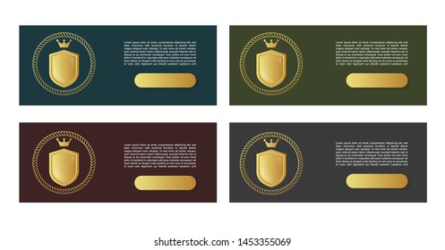 Set of four abstract vector banners.vintage template design for web. elegant web banner with golden shield