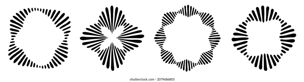 Set of four abstract vector geometric ornaments, striped frames from hand drawn elements. Decorative patterns, isolated on white background.