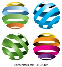 A set of four abstract vector globes