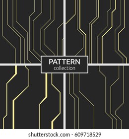 Set of four abstract vector seamless patterns of lines. Stylish texture. Color background in high tech style.